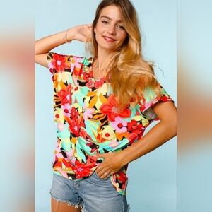 NWT Haptics Floral Hawaiian Multicolor Women's Top Sz 1X